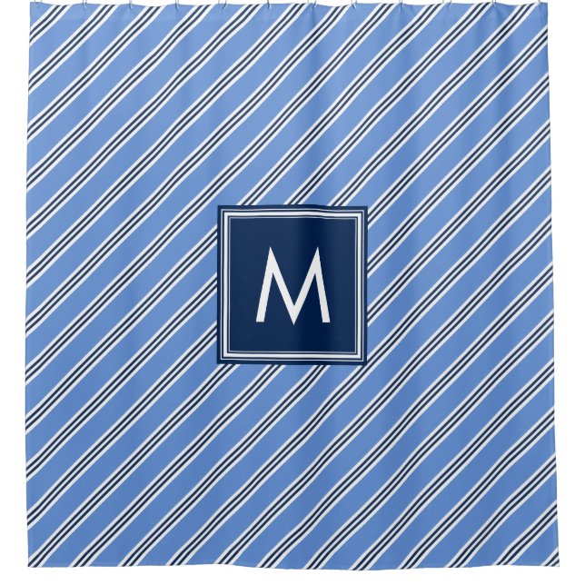 Blue Preppy Stripes Shower Curtain (Front)