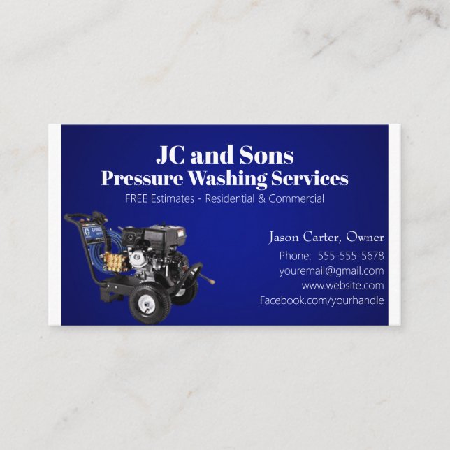 Blue Pressure Washing Company Business Card (Front)