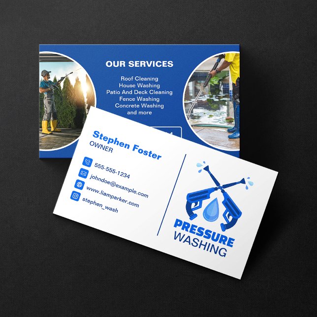 Blue Pressure Washing Photo Power Wash Cleaning Business Card (Creator Uploaded)
