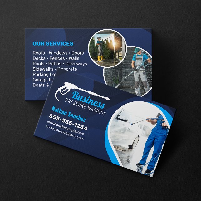 Blue Pressure Washing Power Wash Cleaning Photo Business Card (Creator Uploaded)