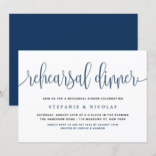 Blue Pretty Calligraphy Rehearsal Dinner Invitation