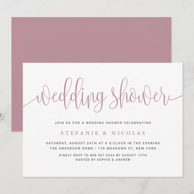 Blue Pretty Calligraphy Wedding Shower Invitation (Front/Back)