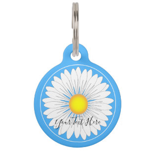 Blue Pretty Little Daisy Round Pet ID Tag