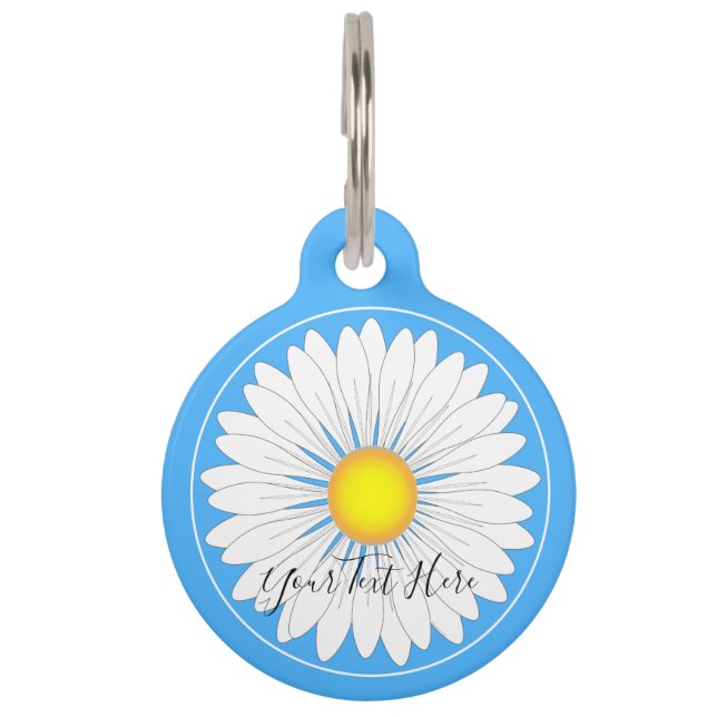 Blue Pretty Little Daisy Round Pet ID Tag (Front)