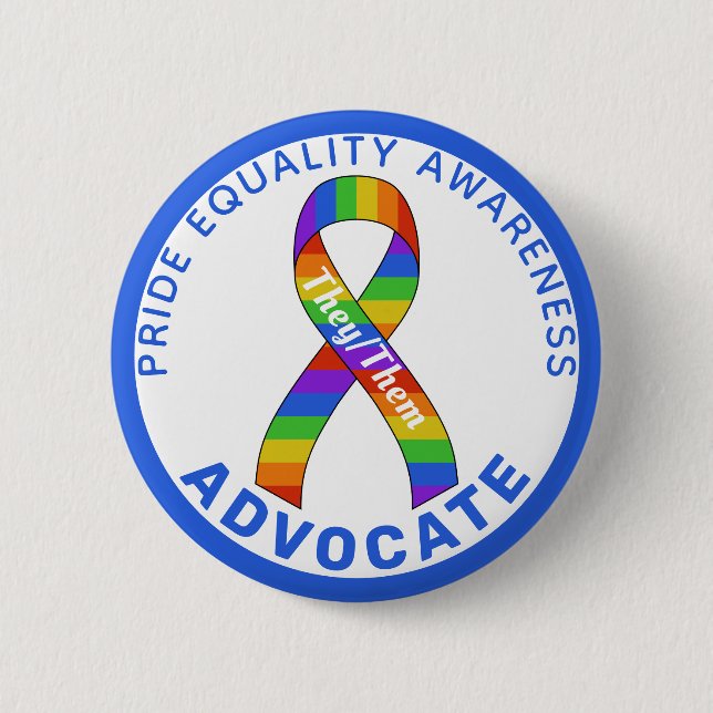 Blue Pride Equality Awareness White Button (Front)