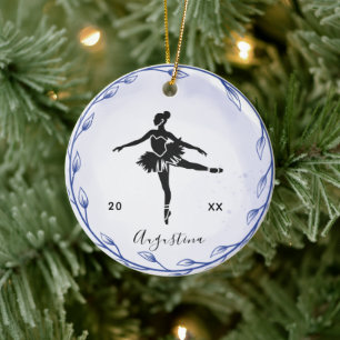 Blue Prima Ballerina Silhouette Name & Year Cute Ceramic Tree Decoration