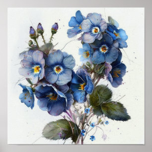 Blue Primrose Flowers Art Print Poster