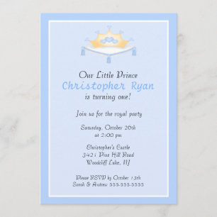 Blue Prince Crown Birthday Party Invitation