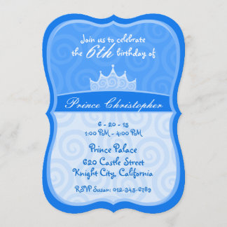 Blue Prince Crown Spirals Birthday Invitation