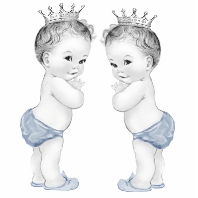 Blue Prince Twin Boy Baby Shower Standing Photo Sculpture (Front)
