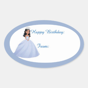 Blue Princess Birthday Gift Tag Stickers