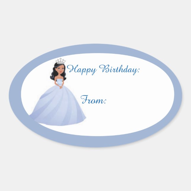 Blue Princess Birthday Gift Tag Stickers (Front)