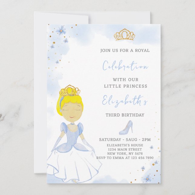 Blue Princess Birthday Invitation (Front)