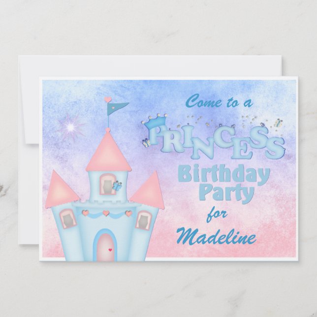 Blue Princess Birthday Party Invitation (Front)