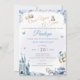 Blue Princess Birthday Party Invite Fairy Tale