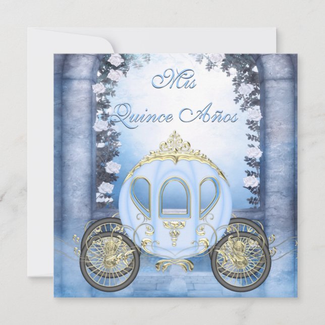 Blue Princess Carriage Enchanted Quinceanera Invitation (Front)