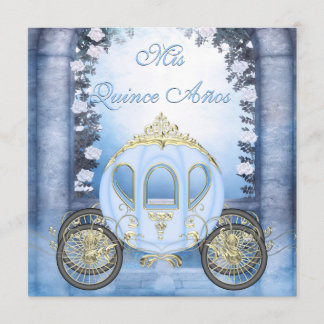 Blue Princess Carriage Enchanted Quinceanera Invitation