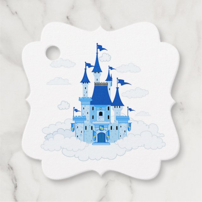 Blue Princess Castle Personalised  Favour Tags (Front)