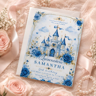 Blue Princess Castle Quinceañera Invitation