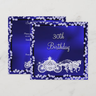 Blue Princess Coach & Horses 30th Birthday Invitation