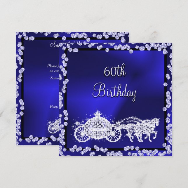 Blue Princess Coach & Horses 60th Birthday Invitation (Front/Back)