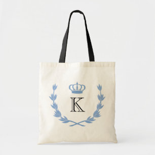 Blue Princess Crown & Monogram Tote Bag