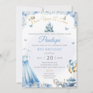 Blue Princess Dress Birthday Party Invite