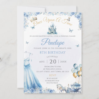 Blue Princess Dress Birthday Party Invite