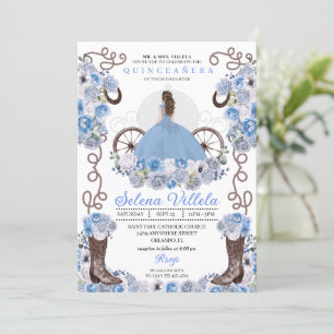Blue Princess Dress & Boots Quinceañera Invitation