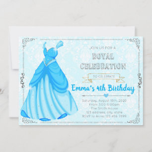 Blue princess dress themed birthday invitation