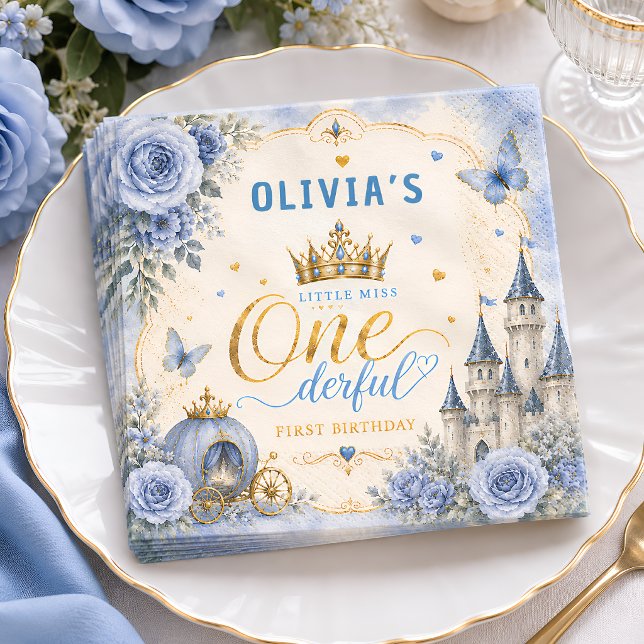Blue Princess One-derful First Birthday Napkin (Creator Uploaded)
