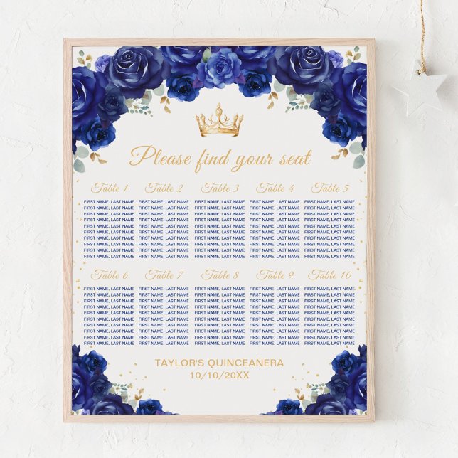 Blue Princess Quinceañera 10 Tables Seating Chart (Creator Uploaded)