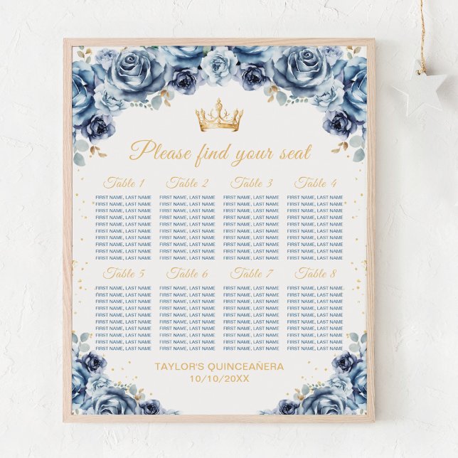 Blue Princess Quinceañera 8 Tables Seating Chart (Creator Uploaded)