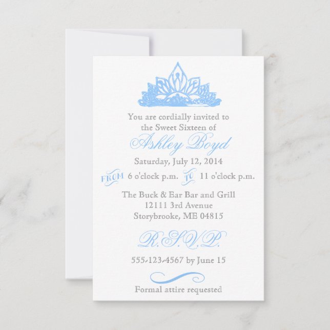 Blue Princess Sweet Sixteen Invitation (Front)