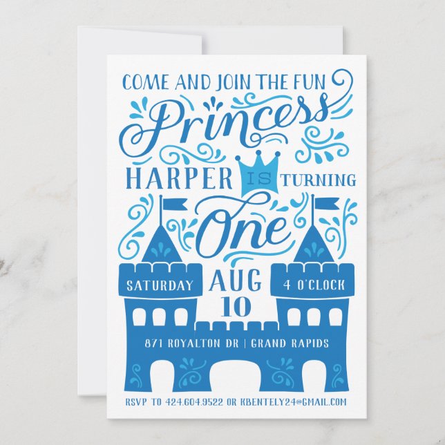 Blue Princess Winter Birthday Party Invitation (Front)