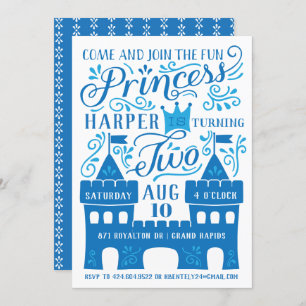 Blue Princess Winter Second Birthday Party Invitation