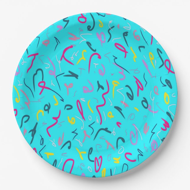 Blue Print with 90s Vibes  Paper Plate (Front)