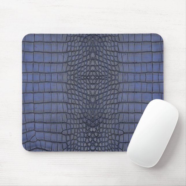 Blue Printed Faux Alligator Leather Pattern Mouse Mat (With Mouse)