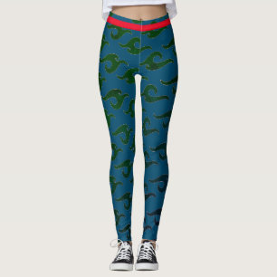 BLUE PRINTED LEGGINGS JAPANESE WAVE PATTERN