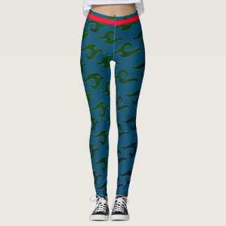 BLUE PRINTED LEGGINGS JAPANESE WAVE PATTERN