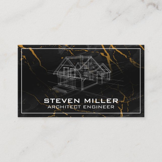 Blue Prints | Architect | Construction | Marble Business Card (Front)