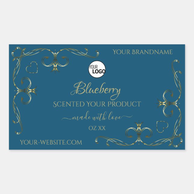 Blue Product Label Decorated Gold Corners Add Logo (Front)
