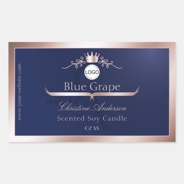 Blue Product Label Rose Gold Frame Logo Monogram (Front)