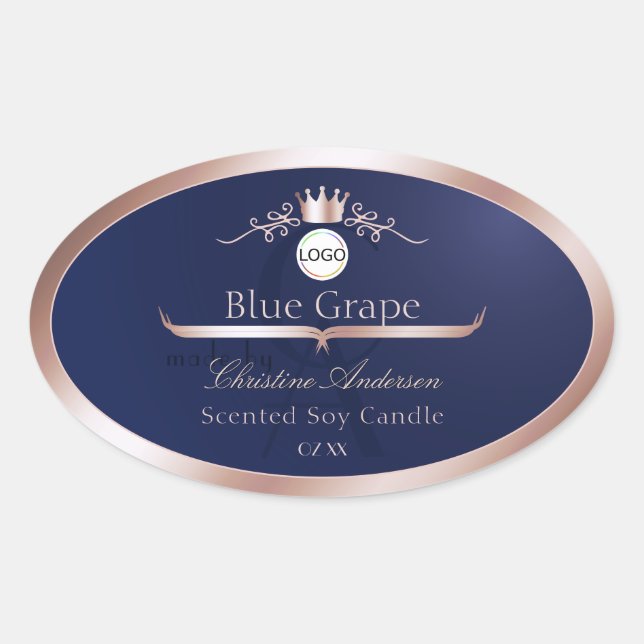 Blue Product Label Rose Gold Frame Logo Monogram (Front)