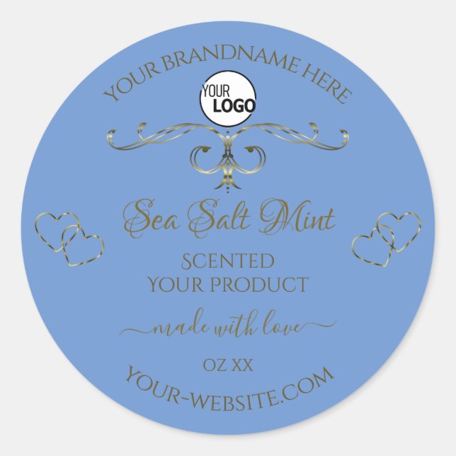 Blue Product Labels Decorative Scrollwork Add Logo (Front)