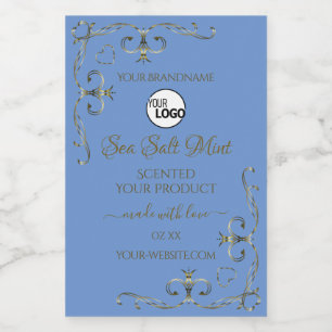 Blue Product Labels Decorative Scrollwork Add Logo