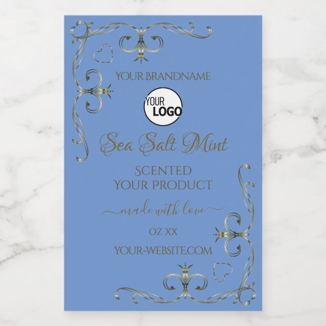 Blue Product Labels Decorative Scrollwork Add Logo (Single Label)