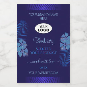 Blue Product Labels Teal Exotic Flowers with Logo