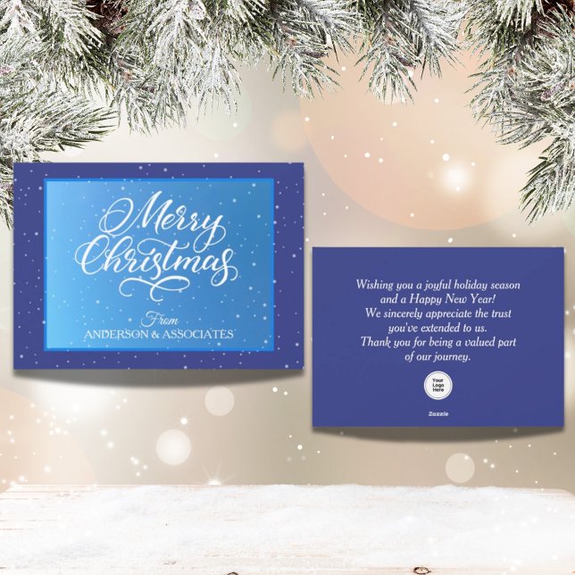 Blue Professional Corporate Logo Modern Christmas Holiday Card (Corporate Modern Christmas card for clients. Customizable and adding your company logo is optional.)