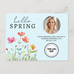 Blue Professional Hello Spring Real Estate Postcard